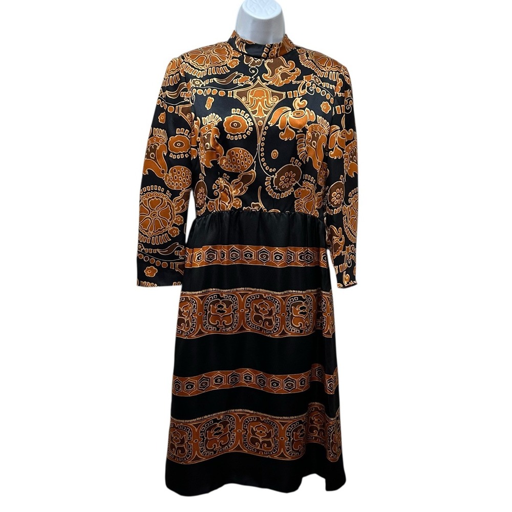 Vintage 60s Adele Simpson Dress Baroque Retro Bold Print Fit Size S 28" Waist